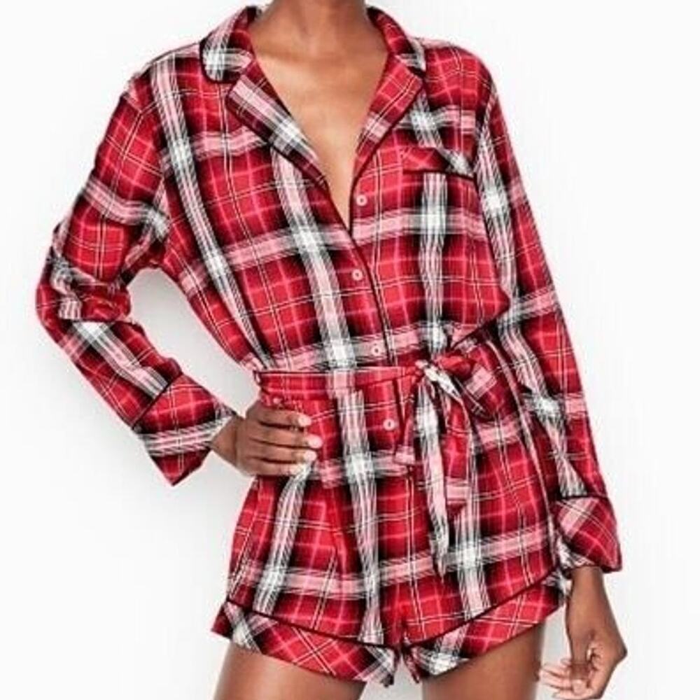 Victorias Secret Plaid Romper Sleepwear XS Holiday Preppy Loungewear One Piece